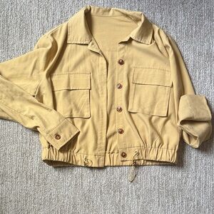 Cropped Drawstring Utility Jacket in Mustard